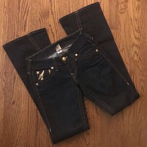 LVintage True Religion dark wash flare jeans 27 gold paint